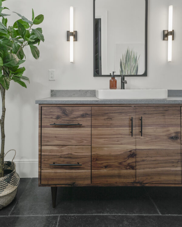 Wood cabinetry in bathroom